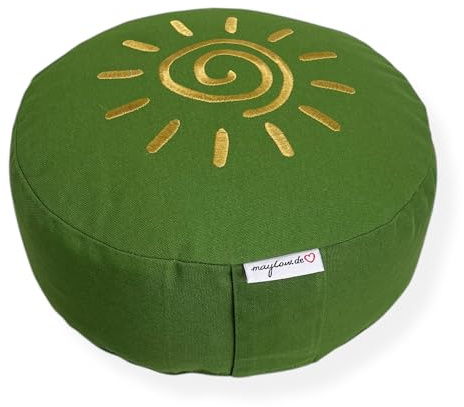 maylow Yoga Coussin de méditation avec cœur de Haute qualité avec Broderie Shanti Housse Lavable Coussin intérieur rempli d'épeautre Bio 2 hauteurs de 33 cm, Vert Pomme, 10