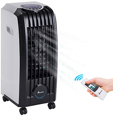 Bakaji Raffrescatore Rinfrescatore Ventilatore Umidificatore d'aria Air Cooler Massima Potenza Raffreddamento ad Acqua con serbatoio Ghiaccio Acqua, Timer e Telecomando (4 Litri Large)