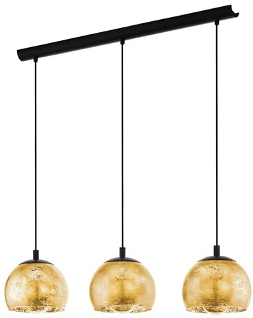 EGLO Hängelampe Alabraccin, 3-flammige Pendelleuchte Esstisch | Hängeleuchte aus Metall in schwarz und Glas in gold, Esszimmerlampe hängend, E27 Fassung, 78 cm