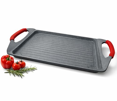 NAMAI - Bistecchiera Induzione Rettangolare, 45,5 CM x 27 CM, Rivestimento Antiaderente, Alluminio Pressofuso, Adatta In Lavastoviglie, Piastra Per Induzione