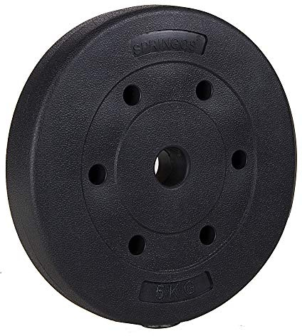 SPRINGOS Hantelscheiben｜Gewichtsscheiben 5 kg｜Kunststoff Gewichte｜Gewichtstraining｜Bodybuilding (Schwarz 5 kg)