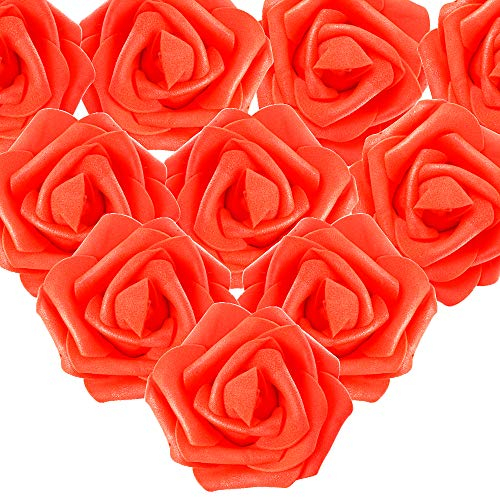 50er Schaumrosen Künstliche Blumen Rosenköpfe Rosenblüten Foamrosen Brautstrauß DIY Party Hause Hochzeit Deko (Rot)
