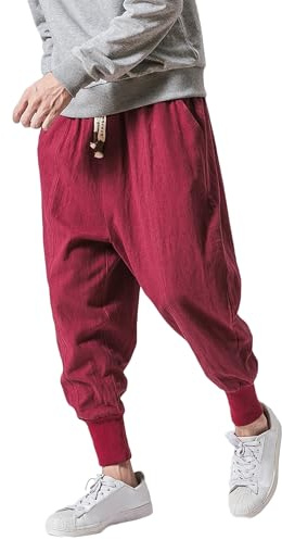 PRIJOUHE Herrjoggingbyxor, sweatpants, låg gren svettning slim fit byxor harem hip hop byxor, 46-röd, L
