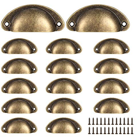 Yibaijia Muschelgriff Vintage, Griffe Schrank Bronze, Schubladengriff mit Schrauben, Griffe Möbel, Küchenschrank Griffe, Schubladenknöpfe - 16 Stücke Bronze