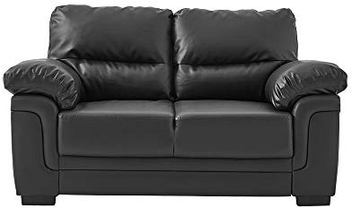 Panana Modern Compact Sofa Faux Leather Sofa Chaise Group Settee Couch with Wood Frame for Living Room (Black, 2 Seater)