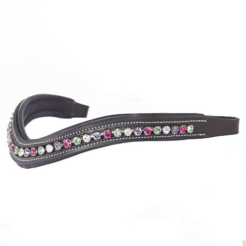 ExionPro Frontalera de Cuero con Cristales Brillantes y Acolchada Curvada para Bridas de Caballo | Color del Cristal: Jacinto, Esmeralda, Transparente.
