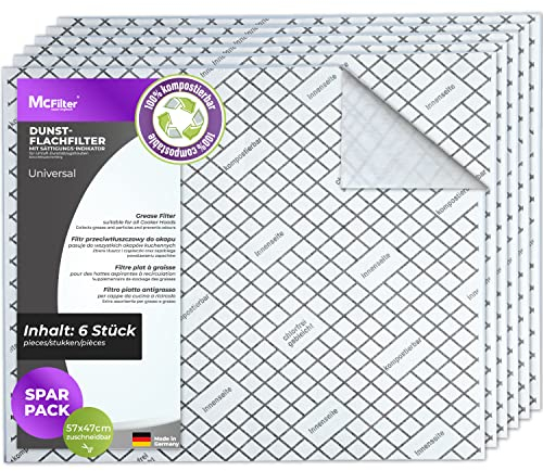 McFilter | 6 filtres plats compostables avec indicateur de saturation pour hotte aspirante, recoupables universels 57 x 47cm, filtre hotte aspirante