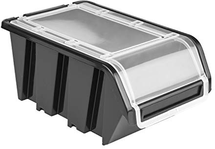 botle 50 x stapelbara lådor i plast, stapelbara lådor, sorteringslåda, låda med lock, 100 x 155 x 70, svart