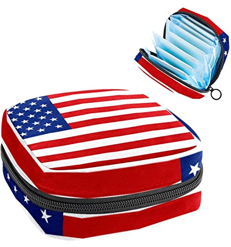 Tragbare Tampon-Aufbewahrungstasche, Tampon-Halter für Geldbörse, feminines Produkt-Organizer, amerikanische USA-Flagge, Mehrfarbig, 4.7x6.6x6.6 in/12x17x17 cm