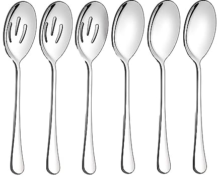 EIOLWJIEO Set di Posate in Acciaio Inossidabile dall'aspetto Elegante da 6 Pezzi, durevoli per Una Cena Elegante, Comodi Set di cucchiai da Portata, Argento