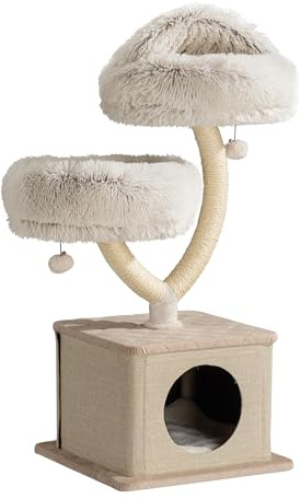 Fudajo Designer Klösträd i Grendesign 95 cm med Plysch och Sisal Katträd med Grotta Klösmöbel