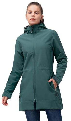 33,000ft Giacca softshell da donna, giacca di transizione lunga, impermeabile, antivento, cappotto softshell, giacca antivento, traspirante, giacca da trekking, cappotto outdoor con cappuccio