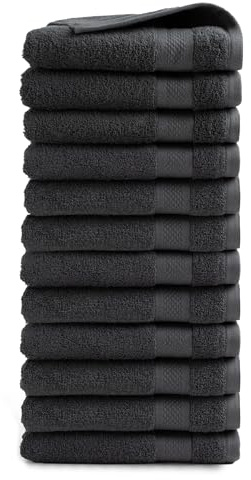 DoubleDry Handtücher Set 12-50 X 100 cm, Flauschige Badehandtücher, Duschhandtücher aus 100% Baumwolle (Oeko-TEX MIG Certified)- 500 g/m², Handtücher für Fitnessstudio, Spa & Strand (Anthrazit)