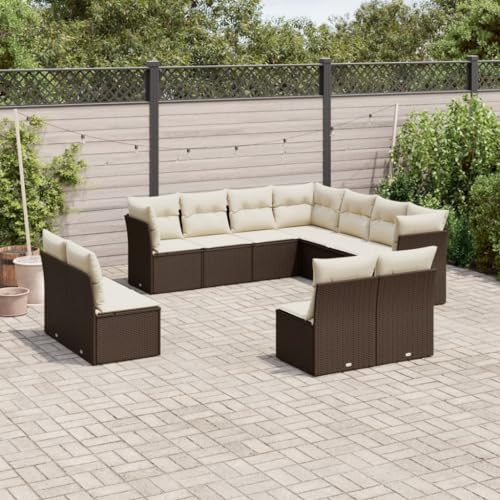 Rantry 11-TLG. Gartenmöbel Set mit Kissen Gartensofa Balkonmöbel Gartenlounge Loungesofa Rattansofa Modular Ecksofa Ecklounge Sofagarnitur Sitzgruppe Loungemöbel Braun Poly Rattan