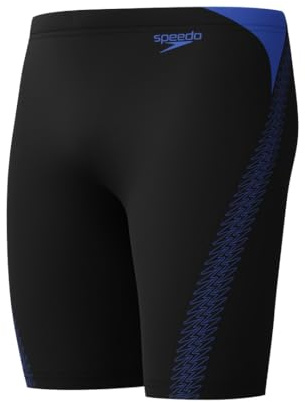 Speedo Hyperboom Splice Jammer Swimming Trunks | Quick Drying | Training | Fitness | Chlorine Resistant Jammer para Hombre, Black/Cobalt Pop, 38
