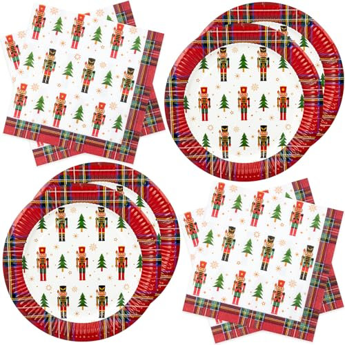 BFB Assiettes en papier et Serviettes Noël 40 pièces Soldats Casse-Noisette Ensemble de Vaisselle jetables Fournitures de fête
