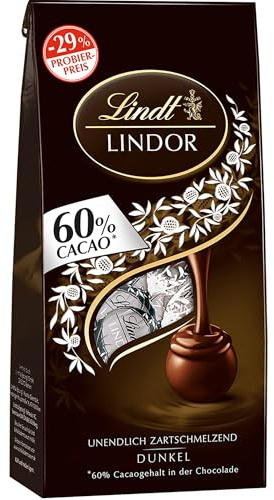 Lindt Schokolade LINDOR Kugeln 60% Kakao Extra Dunkel | 137 g Beutel | Feinherbe Schokolade Kugeln mit zartschmelzender Füllung | Pralinen-Geschenk | Probierpreis Aktion