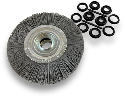 Kibros Lot 3 brosses circ. touret NYLON abrasif gr.120 Ø 200 mm 3 rangs | Carbure de silicium grain 120, alésage 32 mm + réducteur bague 25-12 mm, meuleuse ponceuse, décapage ébavurage brossage.