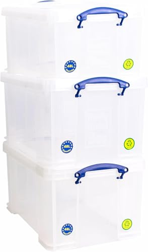 Really Useful Plastic Storage Box 48 Litre Clear (Pack of 3)