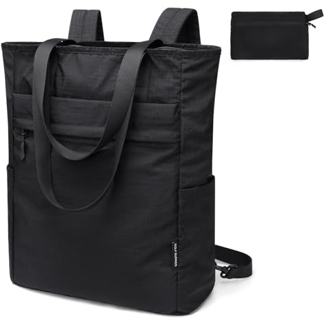 GOLF SUPAGS Foldaway Convertible Tote Backpack Lightweight Nylon Daypack for Women Men City Pack Versatile Backpack for Leisure Travel, Black