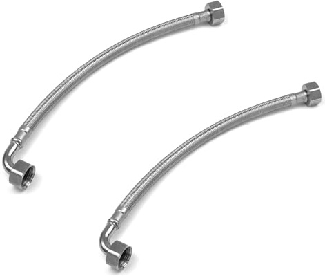 Xcel Home 1/2 (90°) x 1/2 BSP (300mm) Elbow Flexi Pipe | WRAS Approved | Elbowed Braided Stainless Steel Flexible Hose for Boilers, Bathrooms & Kitchens | Pipe Connectors, 2 Sizes 2 Pipes | Plumbing