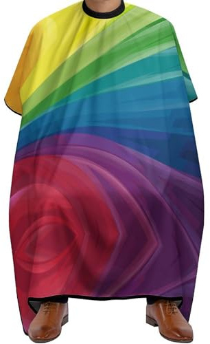 Cmagnifico Schnell trocknender Friseurmantel, bunt, Regenbogenfarben, Friseurumhang, Haarschneide-Salon-Umhang mit verstellbarem Ausschnitt, 144 x 170 cm, Bunter Regenbogen, One size