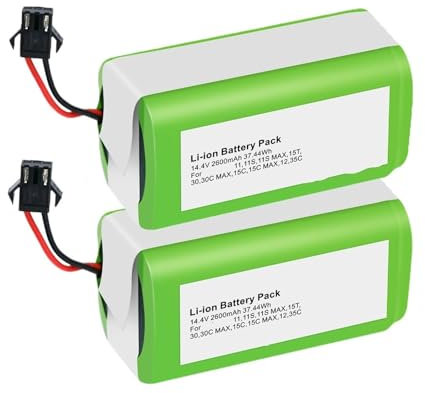 2 Piezas 14.4V 2600mAh Li-ion Batería de repuesto Compatible con Conga, Compatible con Excellence 990 950 1090 1790 1990, Compatible con Ecovacs, Compatible con Deebot N79 N79S, Compatible con Eufy, C
