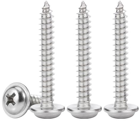 Drenky Phillips Pan Head With Washer M4 Small 304 Stainless Steel Screws Multi-Purpose 30mm Self Tapping Wood Screw for DIY & Construction Hardware, 50 Pcs