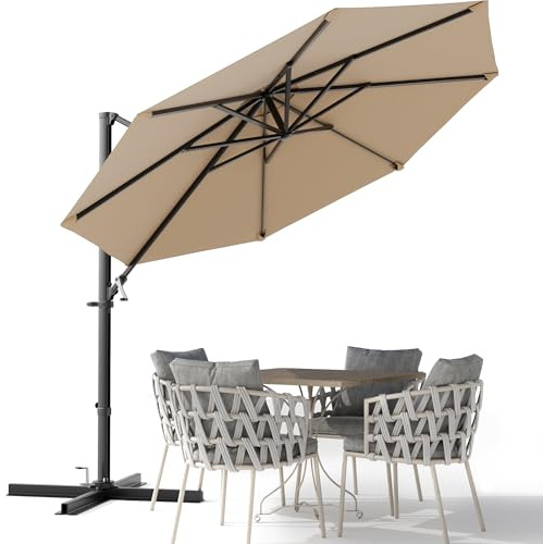 Devoko 3 m Freischwinger Terrassenschirm, rund, groß, Outdoor-Regenschirm mit 360-Grad-Drehung, hängender versetzter Markt-Sonnenschirm, leicht zu kippen und robuster Rahmen, für Terrasse, Hinterhof