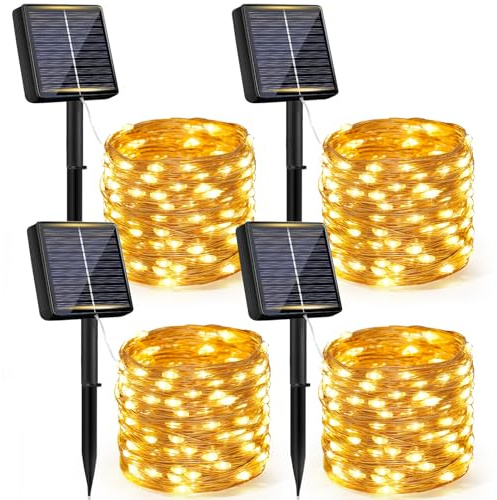 Bowfar Solar Lichterkette Outdoor, 4x12M 120LED Lichterkette Außen Warmweiß | IP65 Wasserdicht Kupferdraht Solarlichterkette Außen Wetterfest mit 8 Modi für Garten Terrasse Baum Hof Party Balkon Hochzeit
