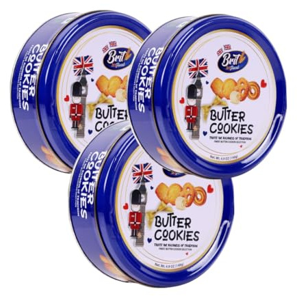Luxury Butter Cookies in Decorative Gift Tin - 140g Traditional European Biscuits in Airtight Metal Box - Delightful Treat for Birthdays, Christmas, Mother's Day & Special Occasions (Small, 3, count)