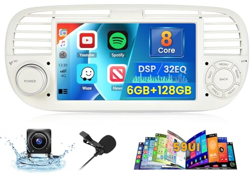 [6G+128G] Inefala Android 15 Autoradio per Fiat 500 2007-2015 con Wireless Carplay Android, 7 Pollici Touchscreen Radio con Navi GPS WiFi RDS/FM Bluetooth EQ SWC Retrocamera Mic (Bianco)