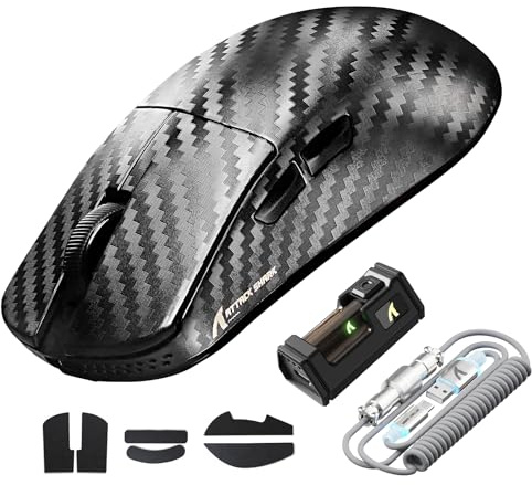 ATTACK SHARK R11 ULTRA Carbon Fiber Wireless Gaming Mouse with LED Coiled Cable, 8000Hz, 49g Lightweight, PAW3950MAX, 42000DPI, 20000FPS, Nordic 52840 Chip,Nano-Metal Ice Coating, for PC, Weave Black