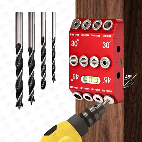 Gabarit de perçage multi-angle 30, 45, 90 degrés avec 4 forets, guide de perçage portable pour trous droits et inclinés, kit de gabarit de perçage de poche en aluminium pour rampes d'escalier, garde