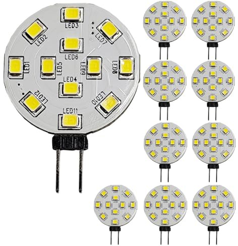WeiHong LED-lampor G4 2W Ersättning av 20W halogenlampor, AC/DC 12V 24V 220 lumen Disco LED Två-Pin, sidostift JC, Ingen flimmer och Anti-EMI (10, vit)