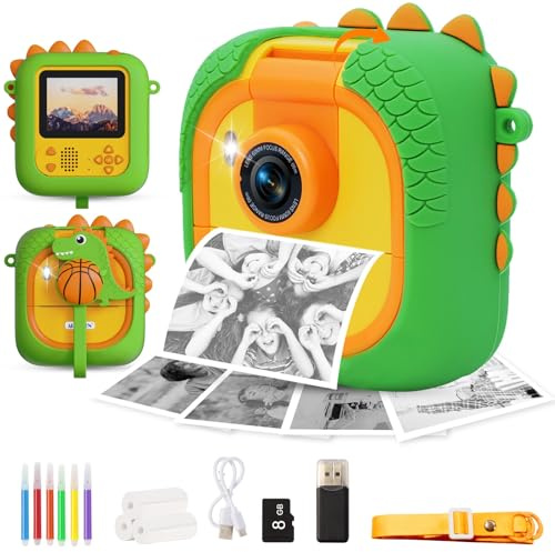 ARNSSIEN Camara Fotos Infantil Instantanea,2.4 Camara Fotos Infantil con 1080P & 180° Lente & 8 GB, Regalo Navidad/Cumpleaños para Niños & Niñas, M2