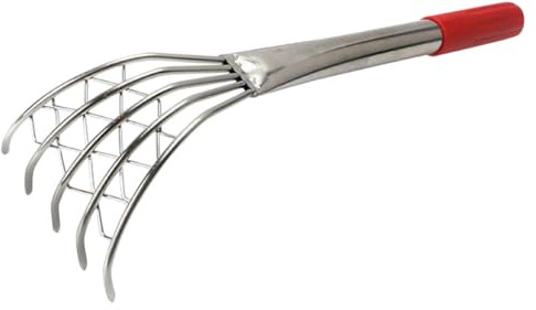 CLISPEED Rastrello a Artiglio in Acciaio Inox per Raccolta Vongole Utensile Manuale con Manico in Legno Rastrello Multi-Dente Leggero per Pesca e Scavo Frutti di Mare da Spiaggia