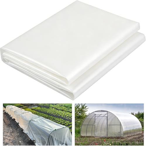 2m x 10m Heavy Duty Clear Polythene Sheeting,250Mu/1000g Extra Thick Garden Grow Greenhouse Polytunnel Sheet Cover,Dustproof Waterproof Horticultural Plastic Membrane for Garden & Building Protection