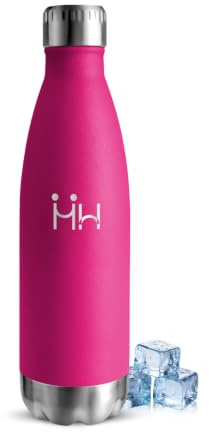 Gourde Isotherme 500ML, Acier Inoxydable 18/8, Bouteille Isotherme, Sans BPA Metal, Gourde Inox Enfant, Étanche Double Isolation,Bouteille d'eau pour Camping, Rouge rosé
