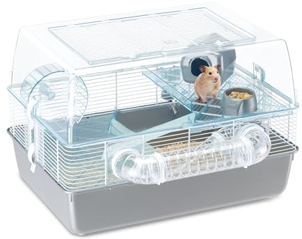 FERPLAST Cage pour Rongeurs DUNA FUN pour Hamsters, Souris, en Plastique et Métal, Accessoires inclus : Mangeoire, Abreuvoir, Maison, Roue, Echelle, Etagères, Jeu de Tubes. 55x47xh37,5cm