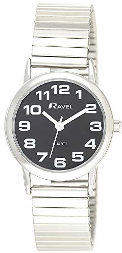 Ravel - Unisex-Uhr mit Edelstahl-Expanderarmband mit großen Zahlen und Zeigern - Analoges Quarzwerk - R0208