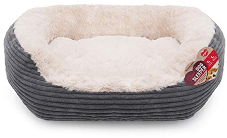 Rosewood Jumbo Cord – Panier pour Chien Ovale – 63 x 53 cm – Confortable Doux Chaud Lavable – Lit pour Chiens avec Base Antidérapante – Gris/Crème