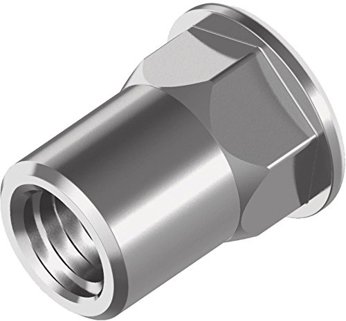Lot de 250 Écrous à riveter avec queue hexagonale à tête plate – acier inox A2 M 4 x 13