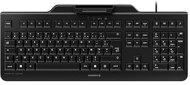 CHERRY KC 1000 SC, Kabelgebundene Security-Tastatur mit integriertem Kartenleser, Französisches Layout (AZERTY), Plug & Play (USB-A), Flaches Design, Schwarz
