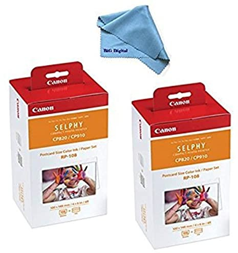Canon Color Ink/Paper Set, Compatible with SELPHY CP910/CP820/CP1200, RP-108 (Pack of 2)
