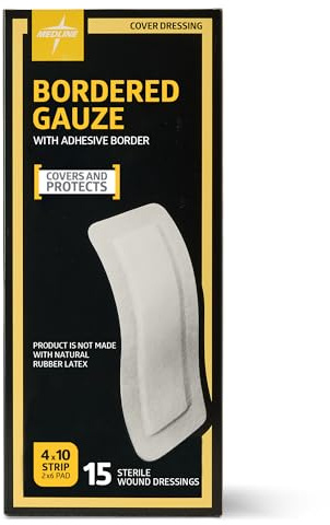 Medline Bordered Gauze, 4 x 10 Adhesive Island Wound Dressing, Sterile, 15 Count