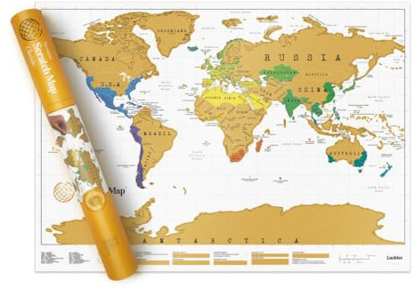 Die Scratch Map - das Original - Weltkarte zum Rubbeln, Rubbelkarte, Deko Rubbelweltkarte auf Englisch | Reise Geschenk - Poster Gadget, coole Geschenke für Frauen, Männer, Kinder - Gold-Folie