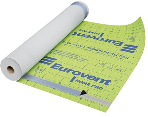 Eurovent HOME PRO SK2 Unterspannbahn 135 g/m² 75 m², 1,5 x 50 m, mit 2 Selbstklebestreifen, diffusionsoffen, für Steildach und Fassade, wasserdicht (mit zwei Selbstklebebändern)