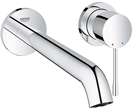 GROHE Essence 2-Hole Wall Mounted Basin Mixer Tap (Without Concealed Body, Metal Lever, Water Saving Mousseur 5.7 l/min, Centre Distance 110 mm, Spout Projection 230 mm, L-Size), Chrome, 19967001