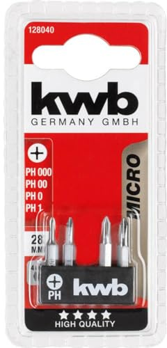 kwb Bit-Set 28-mm Ph-000, PH-00, Ph-0, Ph-1 Micro-embout pour mécanique de précision (tige 4-mm, Tq 60 acier, avec bande de maintien, pour porte-embout micro)